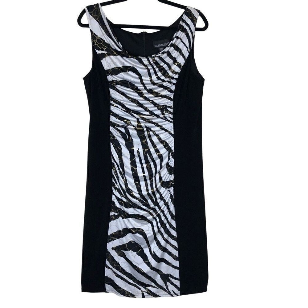 Frank Lyman Design‎ Black & White Zebra Paneled Sleeveless Sheath Dress Size 14